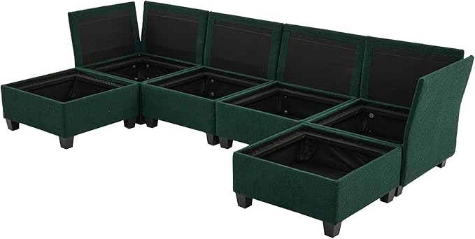 U Shaped Modular Sectional Sofa Couch with Storage Ottoman 6 Seat Convertible Upholstered Deep Seat Sofa with Chaise Lounge Comfy Cloud Couch for Living Room Emerald Green
