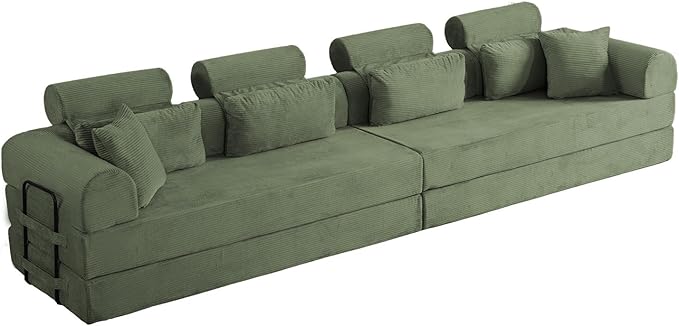 KEIKI 106 4Seat Modular Sectional Corduroy Sofa Couch for Zen Space Small Space Family Friendly Homeowners Warm Inviting Comfy Supportive Rest Space Elegant Premium Design Grayish Green