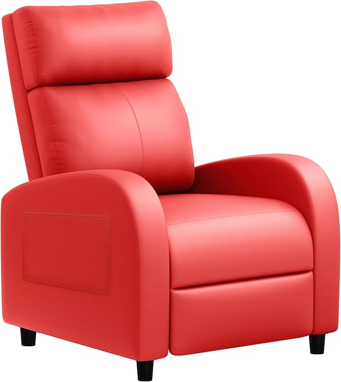 JUMMICO Recliner Chair Adjustable Home Theater Single Recliner Sofa Furniture with Thick Seat Cushion and Backrest Modern Living Room Recliners (Leather Red)