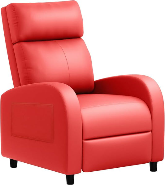 JUMMICO Recliner Chair Adjustable Home Theater Single Recliner Sofa Furniture with Thick Seat Cushion and Backrest Modern Living Room Recliners (Leather Red)