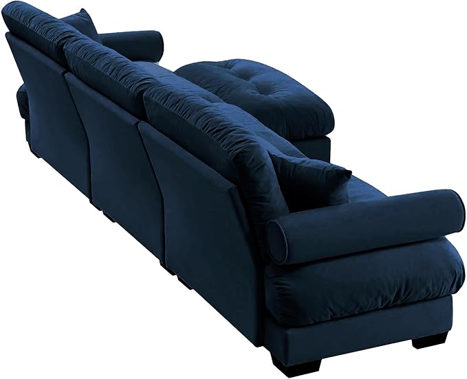 Oversized Velvet Sectional Sofa with Movable Ottoman Deep Seat Cloud Couch for Living Room - Blue