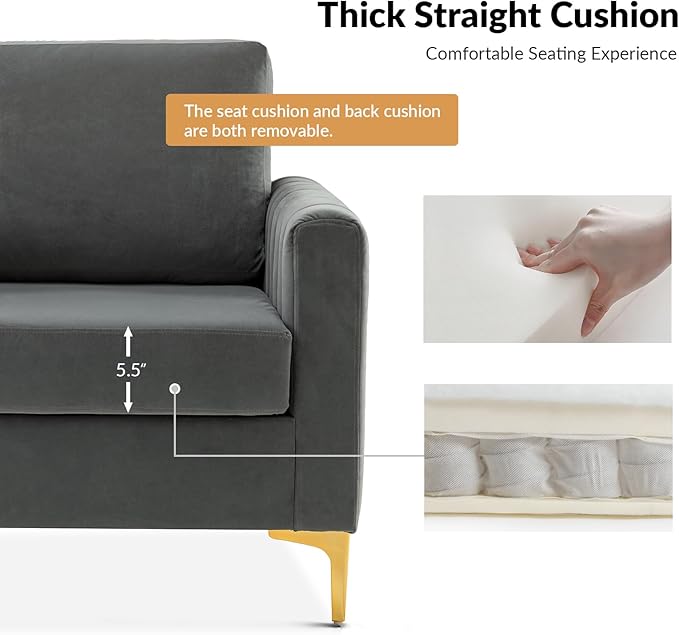 Modern Upholstered Velvet Accent Chair Velvet Armchair Club Chair with Gold Metal Legs Mid-Century Barrel Leisure Comfy Reading Chair for Livingroom BedroomGrey