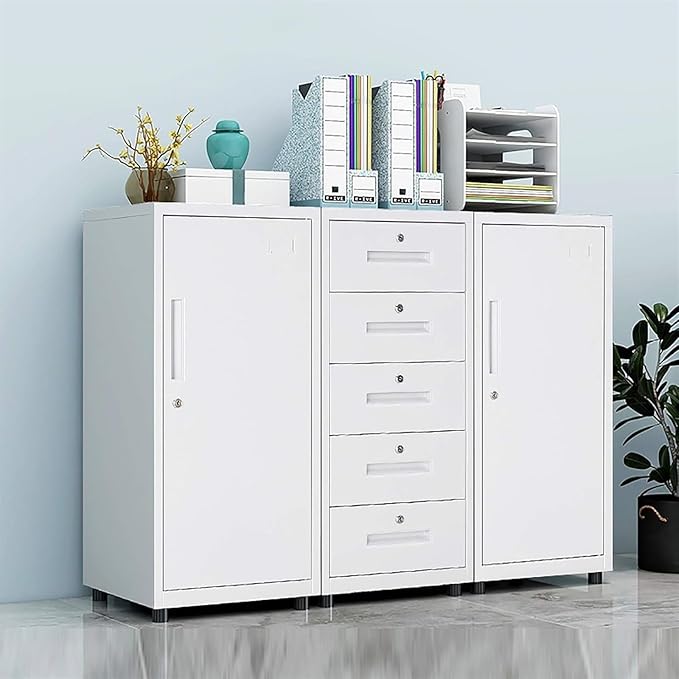 Filing Cabinet Multi-Drawer Mobile Office Cabinet with Locking File Drawer Cabinet Metal Data Cabinet (Color : White Size : 5)