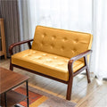Mid-Century Modern Loveseat Comfy Faux Leather Upholstered Couch Solid Wood Frame Vintage Accent Armchair with High Back for Home Office Waiting Room 45.3''L x 24.4''D x 29.5''H(Yellow)