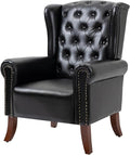 Faux Leather Accent Chair Mid-Century High Back Armchair Upholstered Club Sofa Chair with Wooden Legs Living Room Chair for Bedroom Office Lounge (Black)