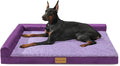 Patas Lague Orthopedic XL Dog Bed Large Sized Dog 42''X28'' Waterproof L Bolster Big Pet Sofa Beds with Removable Washable Cover Soft Comfortable Pet Couch Crate Mat with Nonskid Bottom Purple