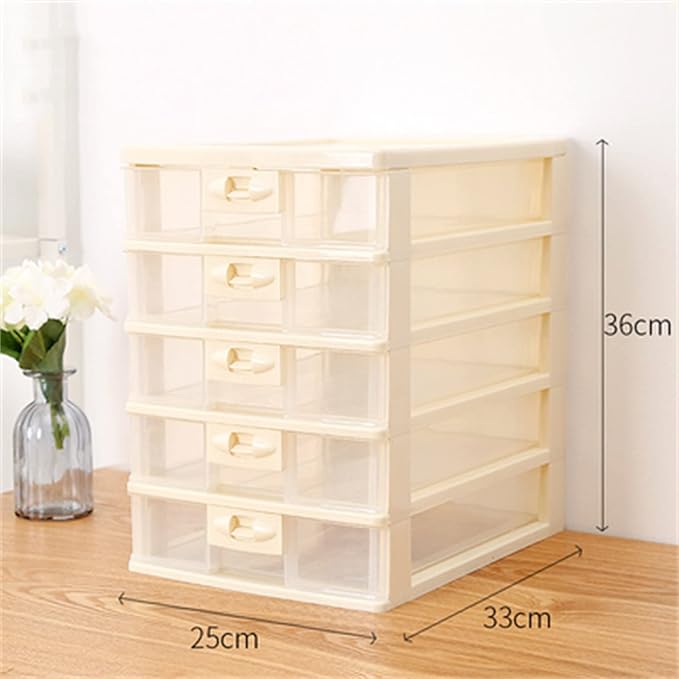 File Storage Cabinets Office Desktop Storage Box Multi-Layer Drawer Paper Office Supplies Finishing Transparent File Cabinet(Beige)