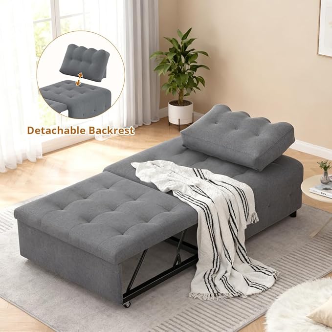 CMOHOMA Sleeper Sofa BedConvertible Pull Out Couch with Adjustable BackrestLinen Chaise Lounge ChairSectional Couches for Living RoomBedroomApartmenGray