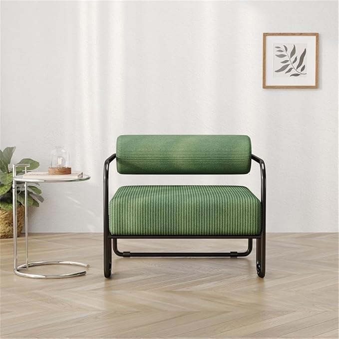 Direct Wicker Living Room Sling Accent Armchair Metal Sofa Chair Balcony Leisure Chair(Green)