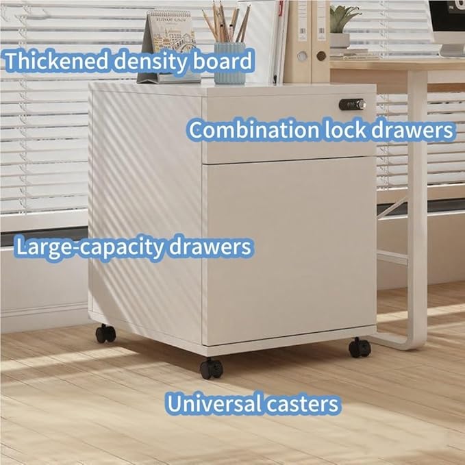 Mobile File Cabinet Under Desk 2-Tier Rolling Filing Cabinet with Lock Vertical Wood Locking Cabinet Storage Drawers for Home Office Living Room(White)