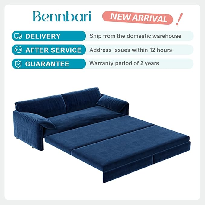 66'' Queen Pull Out Sofa Bed with Thickened Cushions 3-in-1 Convertible Velvet Sleeper Couch with Side Storage Loveseat Futon Lounge Recliner for Living Room Apartment Bedroom Small Space (Blue)