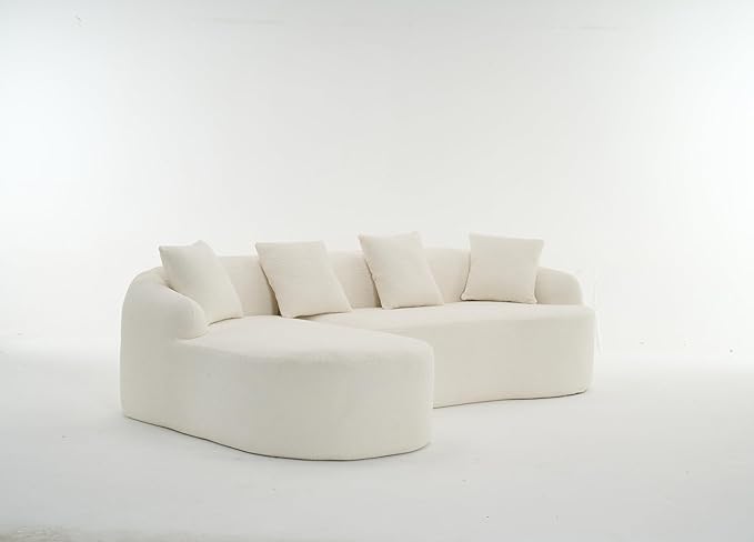 Ball &amp Cast 99 Modern Curved Sectional SofaFull Sponge Compression SofasCombining Chaise Longue with 3-Seater4 Seater Combined Couch W/ 4 Pillowsfor Living RoomApartmentWhite
