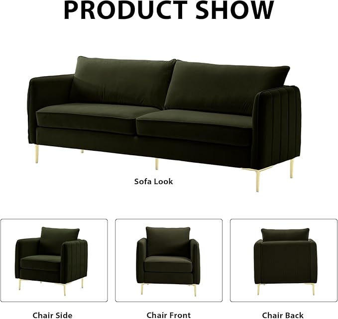85 Velvet Sofas Couches for Living Room Modern Sofas &amp couches with Ergonomic Design Backrest and Thickened Cushion 3-Seat Sofa Load Capacity 800 LBS (Green Loveseat Sofa)