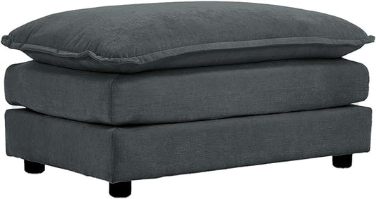Soft Chenille Ottoman Footrest for Sectional Sofa - Comfortable Upholstered Seat Cushion Grey