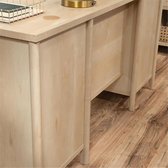 Pemberly Row Contemporary Engineered Wood Desk Natural Maple Finish 3 Drawers with File Storage Adjustable Shelf 2 Cord Pass-Throughs BIFMA Certified Home Office Computer Desk Versatile