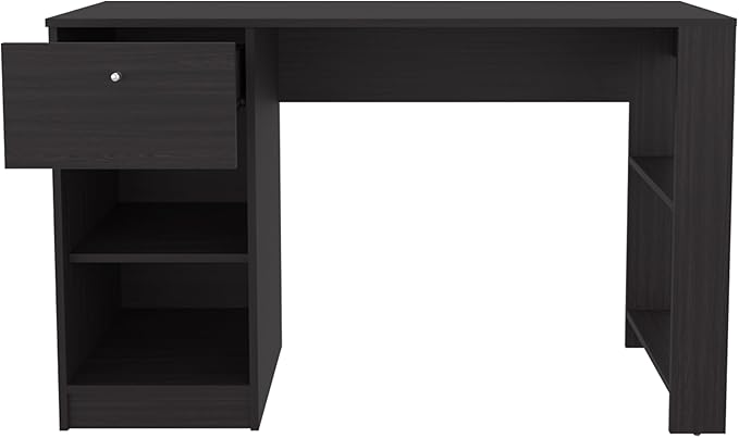 Black Computer Desk with 1 Drawer &amp 2 Shelves - Writing Desk for Home Office