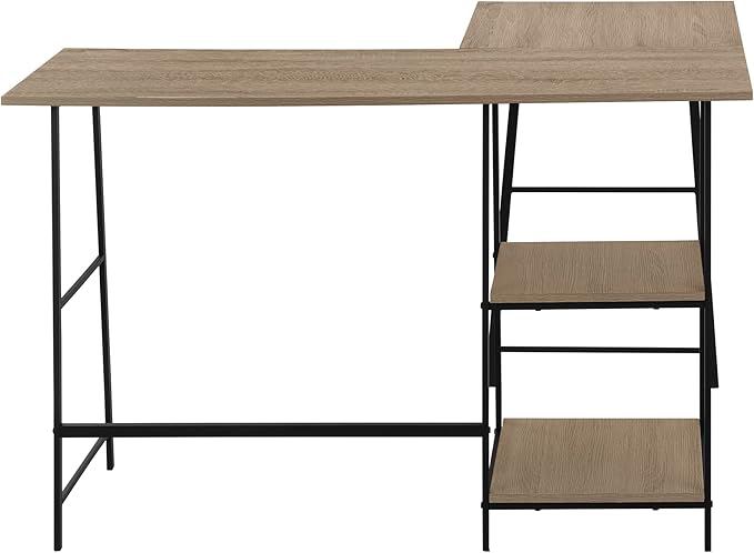 Computer Desk Home Office Corner Storage Shelves 48 l L Shape Work Laptop Brown Laminate Black Metal Contemporary Modern