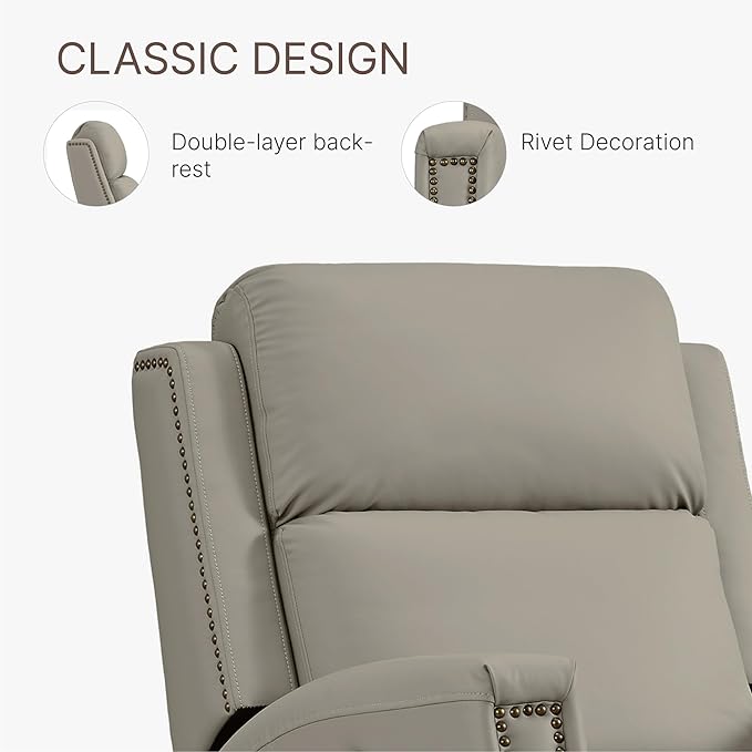 Recliner Chair Leather Swivel Rocker Reclining Sofa for Adults Manual Single Sofa with Rivet Decoration for Living Room Bedroom