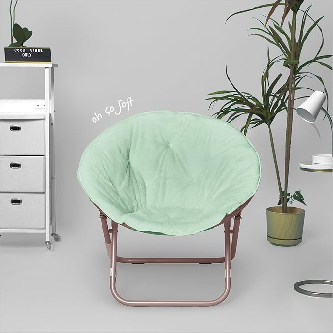 Urban Lifestyle Faux Fur Saucer Chair with Metal Frame One Size Mint