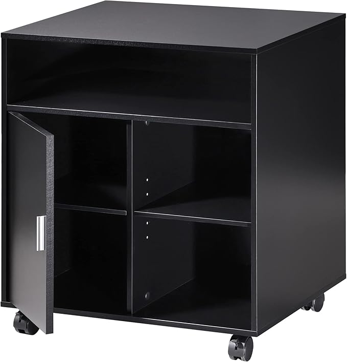 FITUEYES Rolling Wood File Cabinet with Door Mobile Large Office Work Cart with Adjustable Storage Shelves Black 23.6 W x 19.6 D x 26.4 H