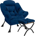 Lazy Chair with Folding Ottoman Modern Large Accent ChairContemporary Lounge Leisure Sofa Chair with Armrests Upholstered Sofa Armchair Reading Chair for BedroomDorm &amp Office(Navy-f)