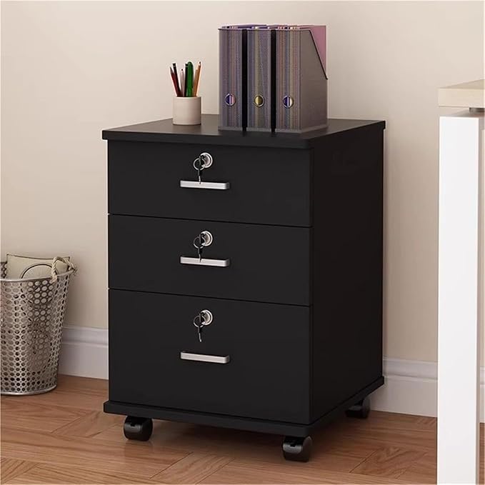 Mobile Locking Filing Cabinet for Home Office Low Cabinets with Drawers for Nized File Storage(Black)