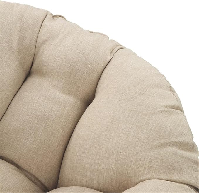 Pemberly Row Papasan Chair Cream Round Pillow Cushion Natural Resin Wicker Weave Metal Frame 360° Swivel 40 W x 36 D x 35.25 H Accent Chair for Living Room Family Room or Dorm