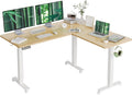 Claiks L Shaped Standing Desk Adjustable Height Dual Motor Electric Corner Standing Desk 63x55 inch with Splice Board Bamboo