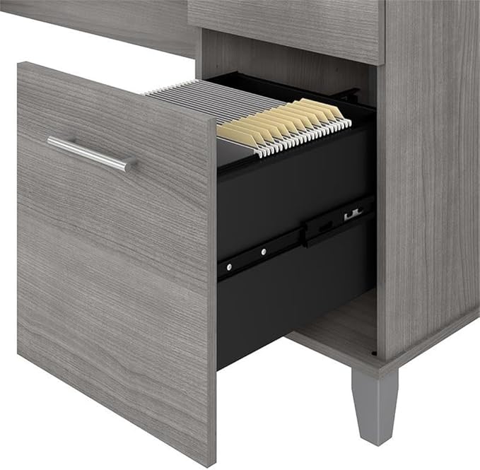 BOWERY HILL 72W L Shaped Desk with Storage Engineered Wood Platinum Gray Finish Includes Keyboard Tray File Drawer Box Drawer Adjustable Shelf Home Office Desk