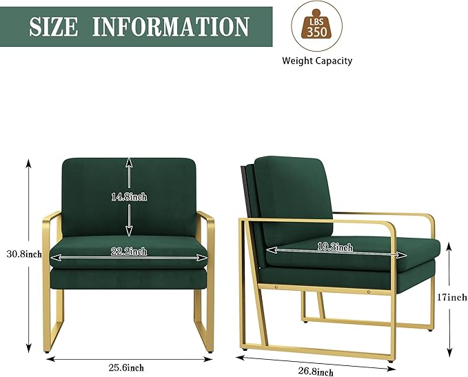 Andeworld Velvet Accent Chair Mid Century Living Room ArmchairUpholstered Modern Sofa Side Chair with Metal Golden Legs for ReadingLoungingBedroom Apartment Green