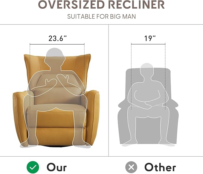 Bonzy Home 270° Swivel Power Recliner Chair 30° Rocking Chair with Lumber Cushion and Highly Enveloping Backrest Electric Reclining Home Theater Seat for Nursery Bedroom Living Room Orange