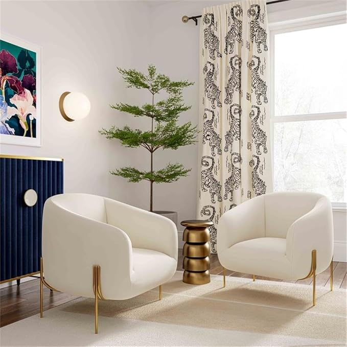 Pemberly Row Modern Cream Velvet Accent Chair Matte Gold Legs Handmade Durable Frame Contemporary Living Room or Bedroom Seating Inspire Me! Home Decor Collection 7.1 in Leg Height