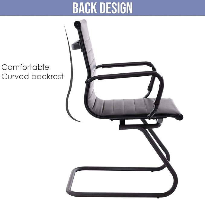 HNY Leather Office Guest Chairs &amp Reception Chairs Set of 8 Modern Waiting Room Chairs with Arms Desk Chair no Wheels with Sled Base for Waiting Room/Conference Room Retro Black