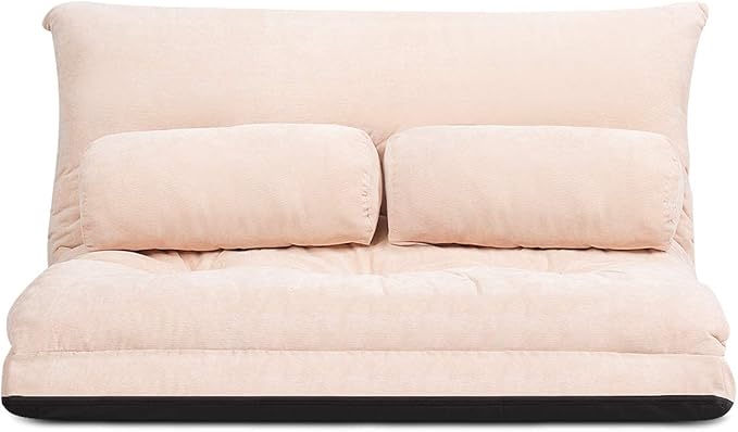 Giantex Adjustable Floor Sofa Couch with 2 Pillows Multi-Functional 6-Position Foldable Lazy Sofa Sleeper Bed Multi-Functional Suede Floor Seating for Reading Gaming (Beige)