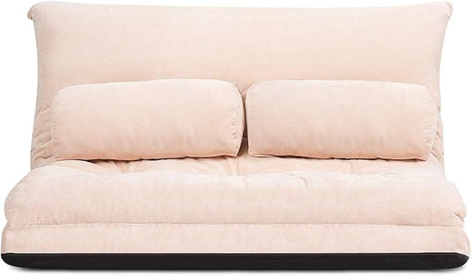 Giantex Adjustable Floor Sofa Couch with 2 Pillows Multi-Functional 6-Position Foldable Lazy Sofa Sleeper Bed Multi-Functional Suede Floor Seating for Reading Gaming (Beige)