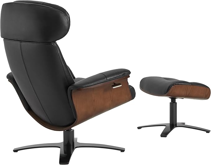 CHITA Genuine Leather Reclining Swivel Chair with Adjustable Headrest and Ottoman for Living Room Black