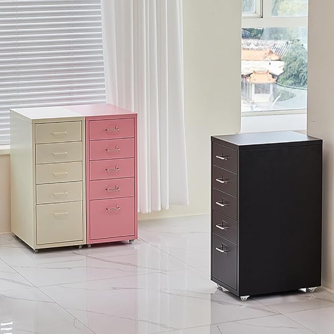 ELEFOCUS 3 Drawer Storage Cabinet Under Desk Tin File Cabinet with Wheels Office Removable Storage Cabinet(Color:Gray)