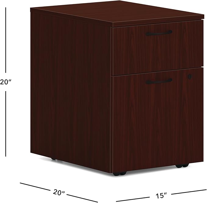 HON MOD 2 Drawer File Cabinet On Wheels Mobile Pedestal for Filing Cabinets for Home Office 15 W Portable Storage Mahogany