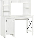 Farmhouse Computer Desk and Cabinet Home Office Desk with Storage for Study White