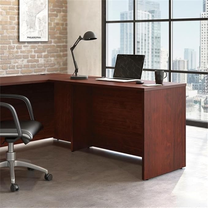 Pemberly Row 48 x 24 Computer Desk Engineered Wood Classic Cherry Finish Durable Melamine Top with Cord Management Adjustable Levelers Heat/Stain/Scratch Resistant Home Office Desk