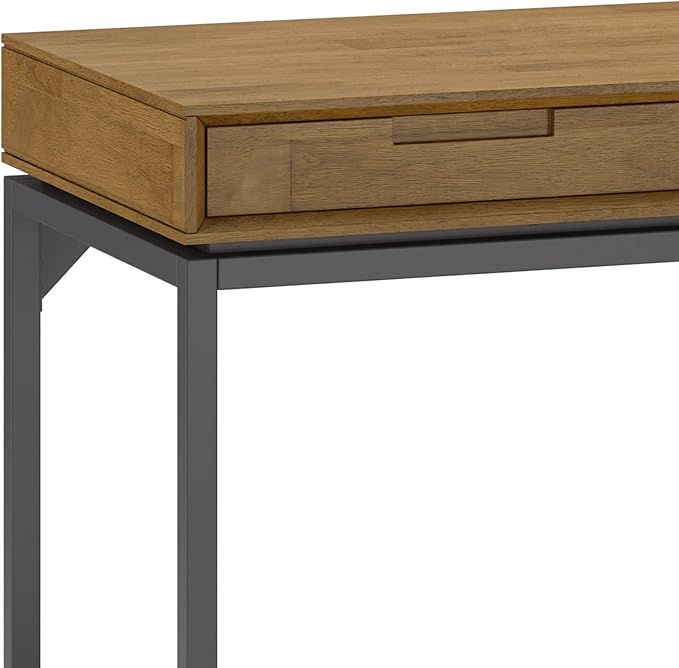 SIMPLIHOME Banting Desk - 72 Inch Wide Solid Wood and Metal Writing Desk in Medium Saddle Brown Modern Industrial Home Office Computer Table for Study with 2 Drawers and Flip-Down Keyboard Tray