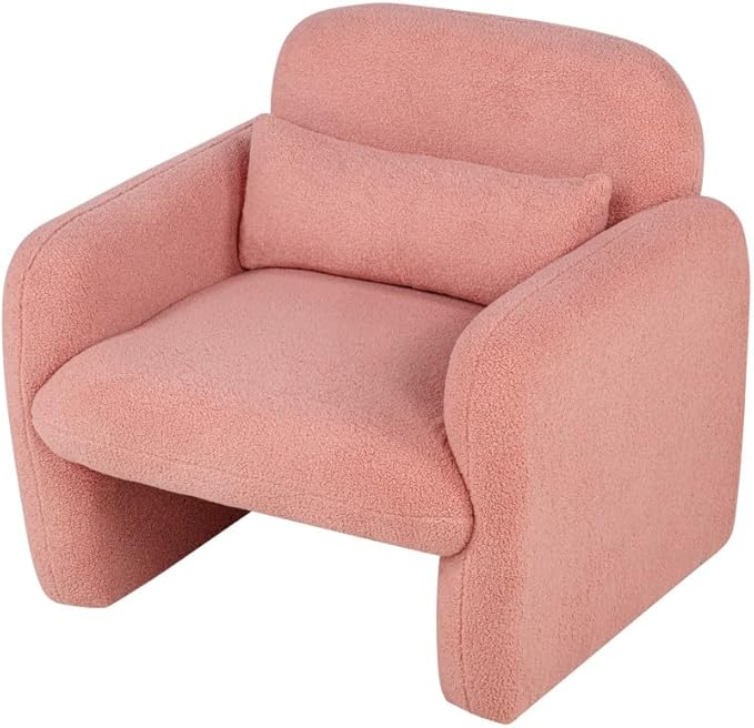 Stylish and Minimalist Teddy Fleece Single Sofa Chair with Arms and Pillow Armchair Accent Chair for Living Room Bedroom StudyGrey (Pink + Teddy)