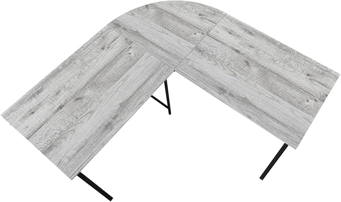 Contemporary L-Shape Corner Computer Desk 55 L Grey Laminate Black Metal Home Office Workspace