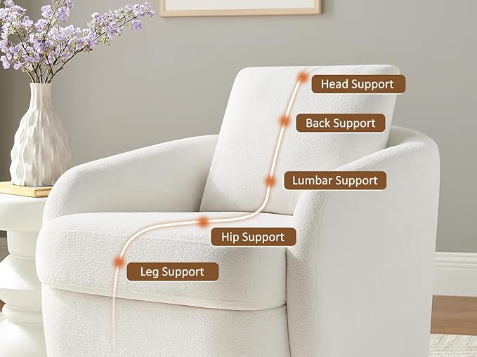Swivel Barrel Chair Cloud 360° Upholstered Armchair with Removable Throw Pillow for Living Room Bedroom Modern Comfy Single Sofa Chairs Fully Assembled Set of 2 White