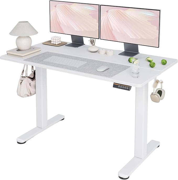 Claiks Electric Standing Desk 48x24 Inches Adjustable Height Workstation Sit Stand Home Office Desk with Splice Board White