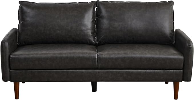 Modern Sofa Faux Leather Couch for Living Room Office Dark Gray