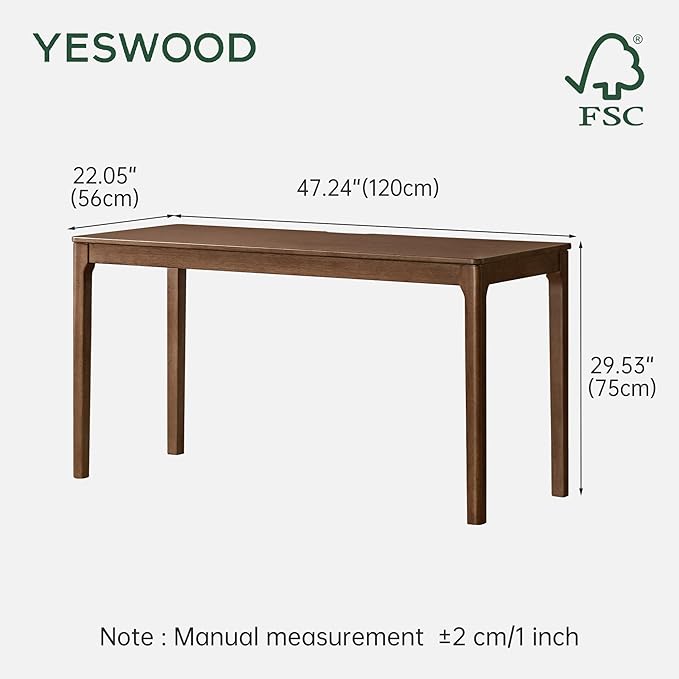 YESWOOD Solid Wood Computer Desk Vintage Home Office Desk Writing Desk Mid Century Modern Wood Desk for Home Office Study Gaming 47.24 W