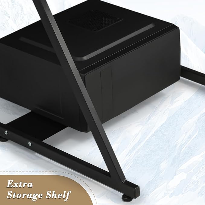 Athena Collection Gaming Desk Z-Shaped Computer Desk with Shelves Small Desk Standing Desk Gaming Table Metal Frame Wood Writing Desk for Bedroom Office Living Room Black