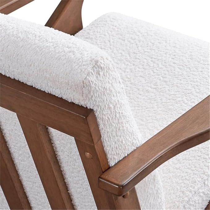 Zola Mid Century Modern Accent Chair Arm Chair: The Perfect Reading Living Room and Bedroom Chairs for Modern Home Furniture Use! Solid Wood Frame White Boucle/Walnut