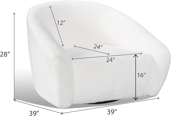 Modern Swivel Accent Chair 39 Oversized Single Sofa Chair360 Degree Swivel Barrel Chairs Upholstered Lesisure Armchair for Living Room Bedroom Cream White
